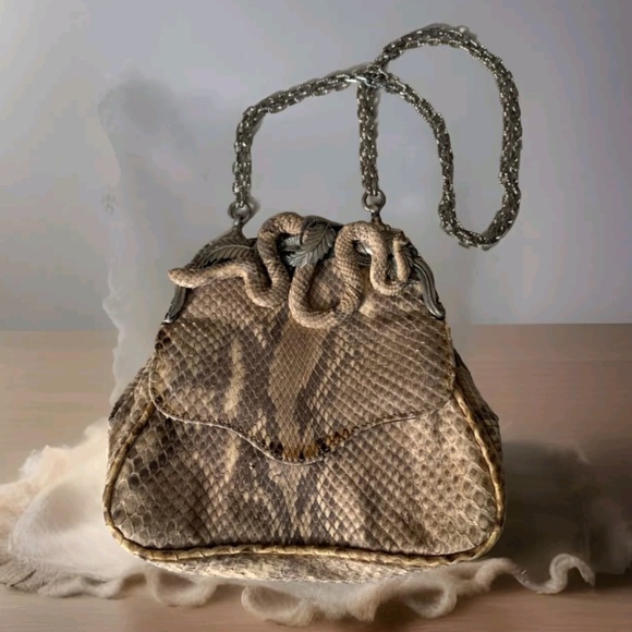 GLEN MILLER for ANN TURK Handbags - VTG RARE GLEN MILLER/ANN TURK Real Snake Skin Small Dressy Designer Ornate Purse